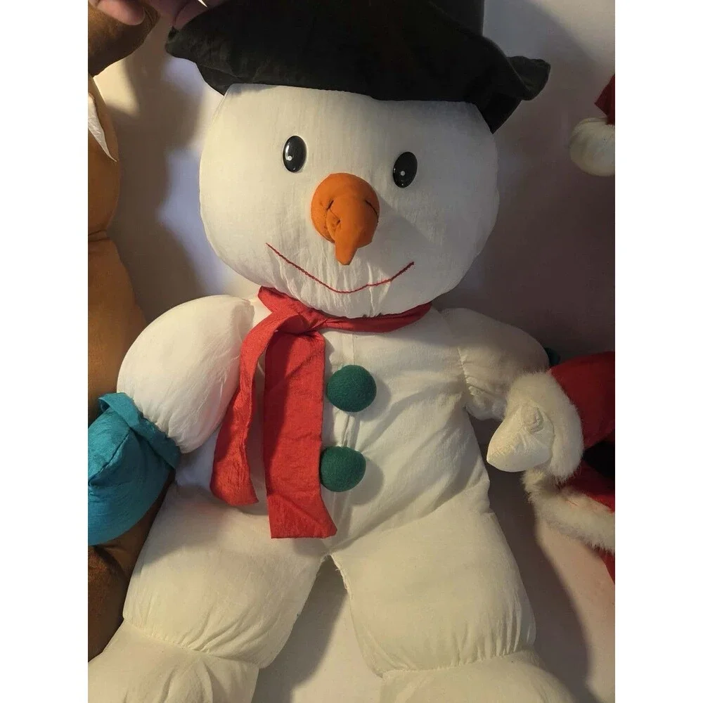 3 Vintage Nylon Christmas REINDEER, SANTA CLAUS, SNOWMAN Stuffed Plush 7